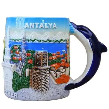 Pamukkale Temalı Yunuslu Seramik Kupa - Standart - 2