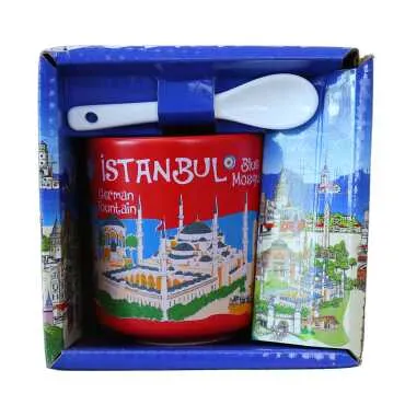 İstanbul Temalı Kaşıklı Kapuçino Kupa Kutulu