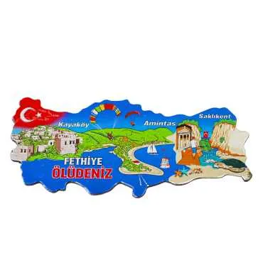 Fethiye Region Themed Metallic Map Refrigerator Magnet