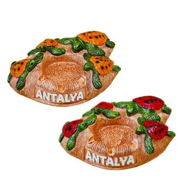 Antalya Themed Plaster Ashtray with Four Turtles - 2