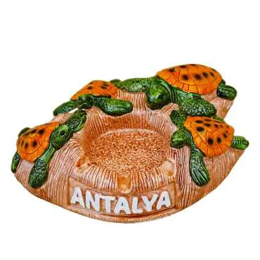 Antalya Themed Plaster Ashtray with Four Turtles - 4