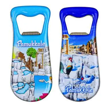 Pamukkale Temalı Myros Metal Damla Açacak Magnet 95x42 mm - 2