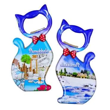 Pamukkale Themed Myros Metal Cat Bottle Opener Refrigerator Magnet 97x48 mm - 2