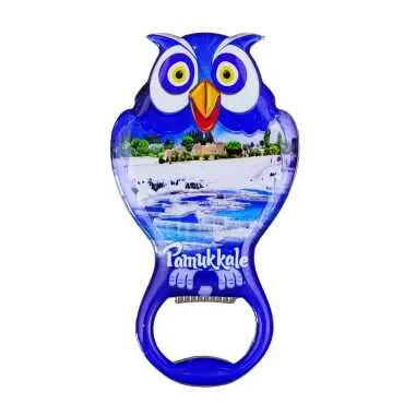 Pamukkale Temalı Myros Metal Baykuş Açacak Magnet 88x47 mm - 3