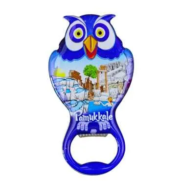 Pamukkale Temalı Myros Metal Baykuş Açacak Magnet 88x47 mm - 4