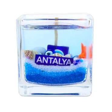 Antalya Temalı Orta Boy Kare Cam Bardak Jel Mum