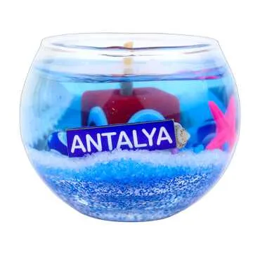 Antalya Themed Small Round Glass Candle with Gel Wax