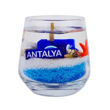 Antalya Themed Medium Round Glass Cup Gel Candle