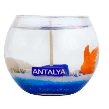 Antalya Themed Large Round Glass Candle with Gel Wax