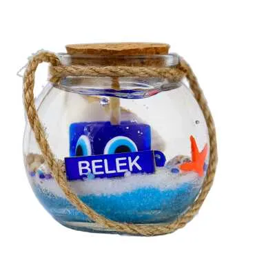Belek Themed Cork Lid Glass Jar Small Gel Candle 6x6 cm
