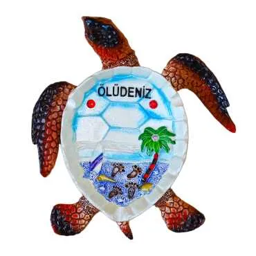 Ölüdeniz Themed Mother of Pearl Stone Decorated Large Polyester Turtle Ashtray 13.5*12 cm