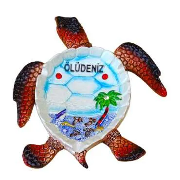 Ölüdeniz Themed Mother of Pearl Stone Decorated Large Polyester Turtle Ashtray 13.5*12 cm - 5