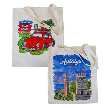 Antalya Themed Natural Colored Canvas Bag 450x350 mm - 2