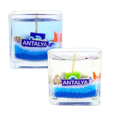 Antalya Themed Medium Square Glass Candle with Gel Wax - 2