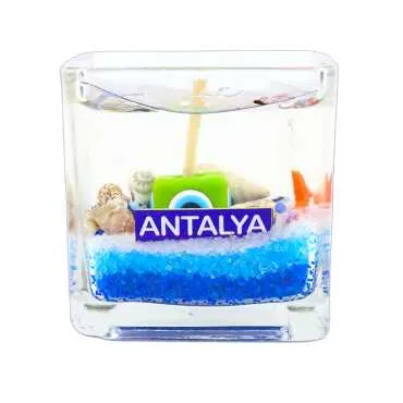 Antalya Themed Medium Square Glass Candle with Gel Wax - 4