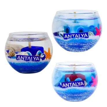Antalya Themed Small Round Glass Candle with Gel Wax - 2