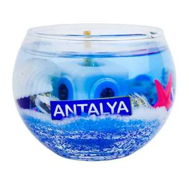 Antalya Themed Small Round Glass Candle with Gel Wax - 4