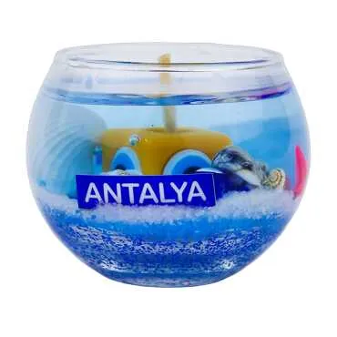Antalya Themed Small Round Glass Candle with Gel Wax - 5