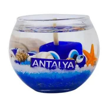 Antalya Themed Small Round Glass Candle with Gel Wax - 6