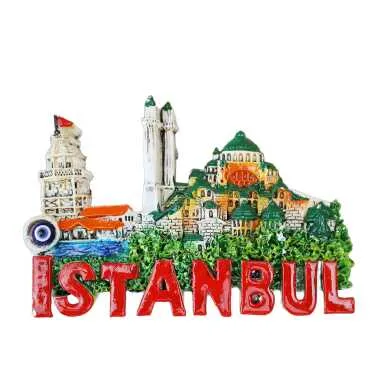 Istanbul Themed Stone and Mother of Pearl Polyester Refrigerator Magnet - 14