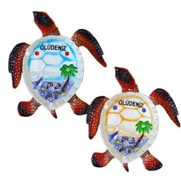 Ölüdeniz Themed Mother of Pearl Stone Decorated Large Polyester Turtle Ashtray 13.5*12 cm - 2