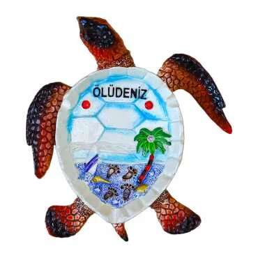 Ölüdeniz Themed Mother of Pearl Stone Decorated Large Polyester Turtle Ashtray 13.5*12 cm - 3