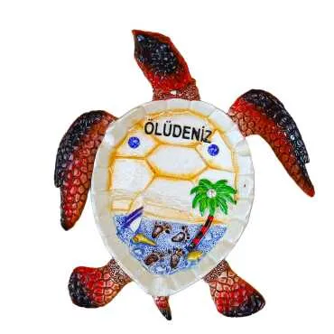 Ölüdeniz Themed Mother of Pearl Stone Decorated Large Polyester Turtle Ashtray 13.5*12 cm - 4
