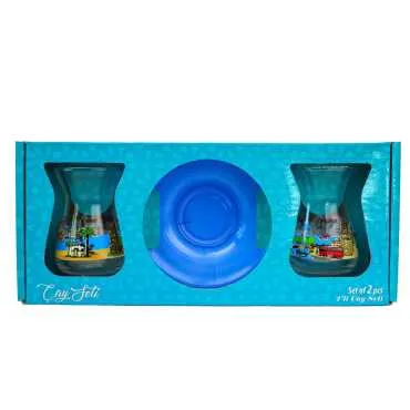 Antalya Region Themed Myros Luxury Colorful Two Piece Tea Set