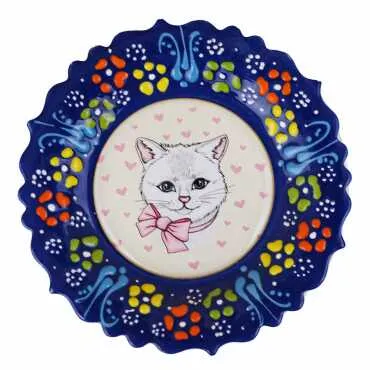 Kedi Temalı Çini Myros Resim Tabak 12 cm