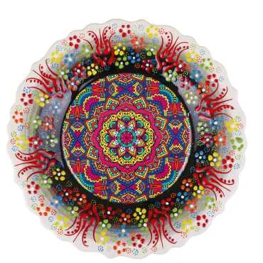 Mandala Temalı Çini Myros Resim Tabak 25 cm