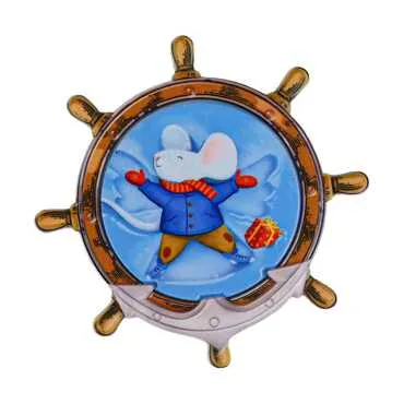 Trendy Design Themed UV Printed Ship Wheel Shaped Refrigerator Magnet 82x82 mm