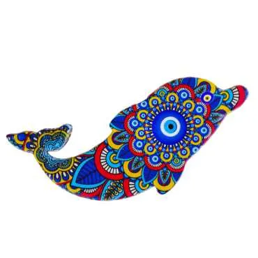 Dolphin Shaped Nazar Themed UV Printed Refrigerator Magnet 110x50 mm - Standart - 2