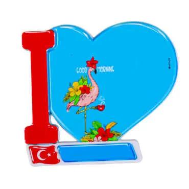 Flamingo Themed UV Printed Heart Shaped Refrigerator Magnet 86x62 mm