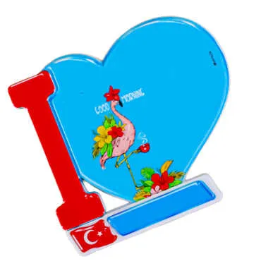 Flamingo Temalı Uv Baskılı Kalp Şekilli Magnet 86x62 mm - Standart - 2