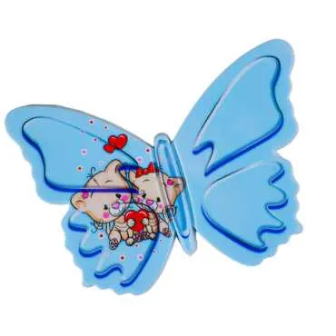 Teddy Bear Themed UV Printed Butterfly Shaped Refrigerator Magnet 80x58 mm - Standart - 2