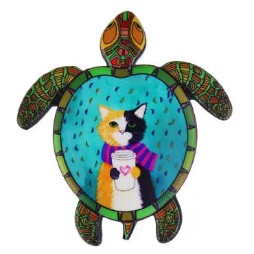Cat Themed UV Printed Turtle Shaped Refrigerator Magnet 80x74 mm