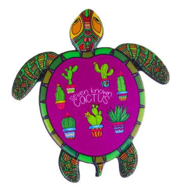 Cactus Themed UV Printed Turtle Shaped Refrigerator Magnet 80x74 mm