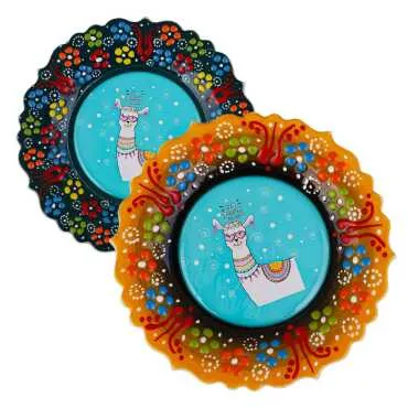 Llama Themed Ceramic Myros Decorative Plate 12 cm - 2