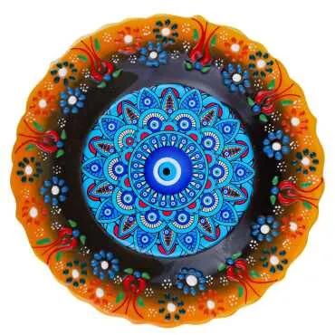 Nazar Temalı Çini Myros Resim Tabak 18 cm  - 5