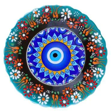 Nazar Temalı Çini Myros Resim Tabak 18 cm  - 7