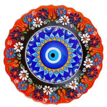 Nazar Temalı Çini Myros Resim Tabak 18 cm  - 8