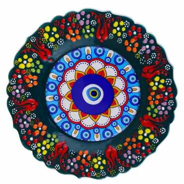 Nazar Temalı Çini Myros Resim Tabak 18 cm  - 11