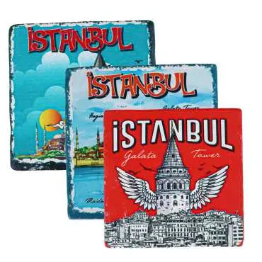 İstanbul Themed UV Printed Square Coaster 80 mm - 2