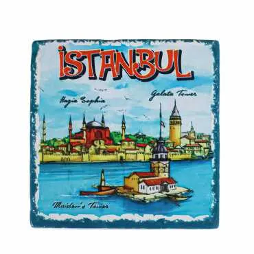 İstanbul Themed UV Printed Square Coaster 80 mm - 4