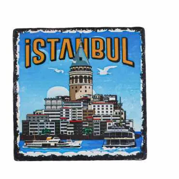 İstanbul Themed UV Printed Square Coaster 80 mm - 6