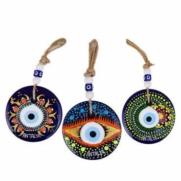 Antalya Themed Mandala Design Glass Evil Eye Wall Hanging 22 cm - 16