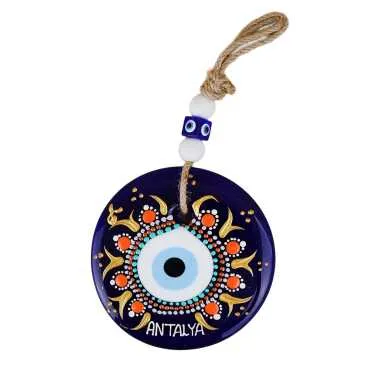 Antalya Themed Mandala Design Glass Evil Eye Wall Hanging 22 cm - 15