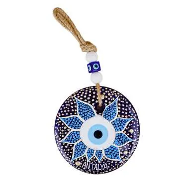 Antalya Themed Mandala Design Glass Evil Eye Wall Hanging 22 cm - 14