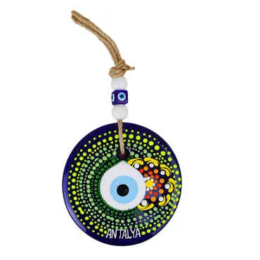 Antalya Themed Mandala Design Glass Evil Eye Wall Hanging 22 cm - 13