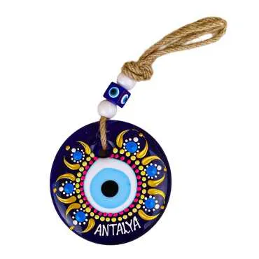 Antalya Themed Mandala Design Glass Evil Eye Wall Hanging 22 cm